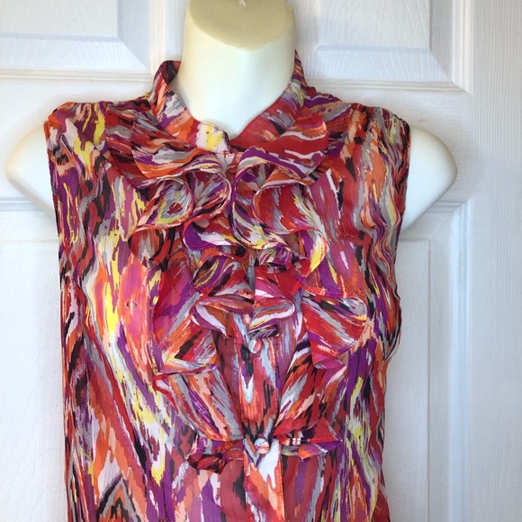 Tahari sleeveless ruffled blouse, pink, medium - Picture 2 of 4